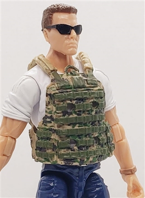 Male Vest: Utility Type TAN/GREEN/BROWN CAMO Version - 1:18 Scale Modular MTF Accessory for 3-3/4" Action Figures