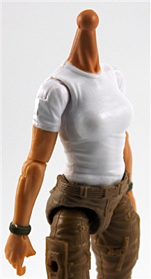 MTF Female Valkyries T-Shirt Torso ONLY (NO WAIST/LEGS): WHITE & GREEN Version with LIGHT Skin Tone - 1:18 Scale Marauder Task Force Accessory