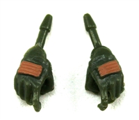 Female Hands: GREEN Gloves with BROWN Pads - Right AND Left (Pair) - 1:18 Scale MTF Valkyries Accessory for 3-3/4" Action Figures