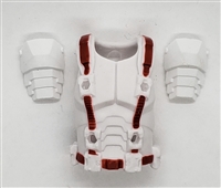 Male Vest: Armor Type WHITE with RED Version - 1:18 Scale Modular MTF Accessory for 3-3/4" Action Figures