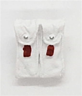 Ammo Pouch: Double Magazine WHITE with RED Version - 1:18 Scale Modular MTF Accessory for 3-3/4" Action Figures