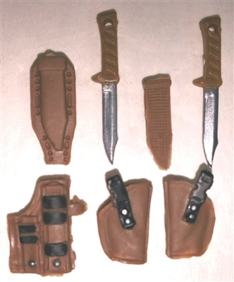 Pistol Holster & Knife Sheath Deluxe Modular Set: BROWN Version - 1:18 Scale Modular MTF Accessories for 3-3/4" Action Figures