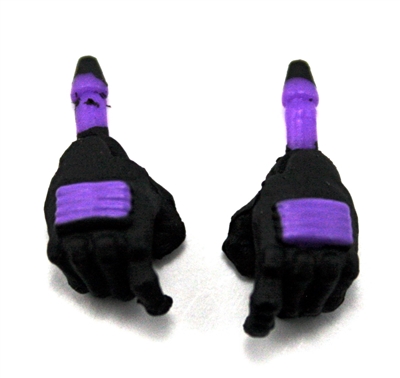 Male Hands: BLACK Gloves with PURPLE Pad - Right AND Left (Pair) - 1:18 Scale MTF Accessory for 3-3/4" Action Figures
