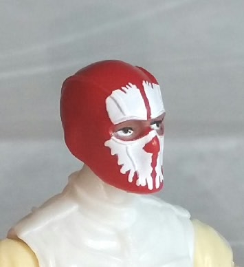 Male Head: Balaclava RED Mask with White "SPLIT SKULL" Deco - 1:18 Scale MTF Accessory for 3-3/4" Action Figures
