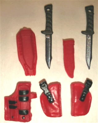Pistol Holster & Knife Sheath Deluxe Modular Set: RED Version - 1:18 Scale Modular MTF Accessories for 3-3/4" Action Figures