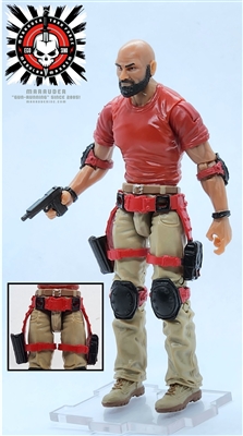 Belt with Drop Down Leg Holster: RED with BLACK Version - 1:18 Scale Modular MTF Accessory for 3-3/4" Action Figures