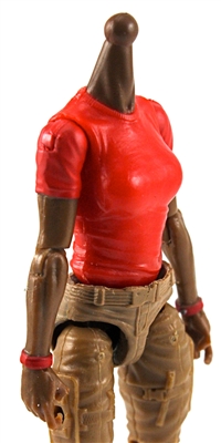 MTF Female Valkyries T-Shirt Torso ONLY (NO WAIST/LEGS): RED & RED Version with DARK Skin Tone - 1:18 Scale Marauder Task Force Accessory
