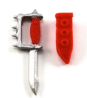 Knuckle Knife with Sheath: Small Size RED Version - 1:18 Scale Modular MTF Accessory for 3-3/4" Action Figures