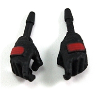 Female Hands: BLACK Gloves with RED Pads - Right AND Left (Pair) - 1:18 Scale MTF Valkyries Accessory for 3-3/4" Action Figures