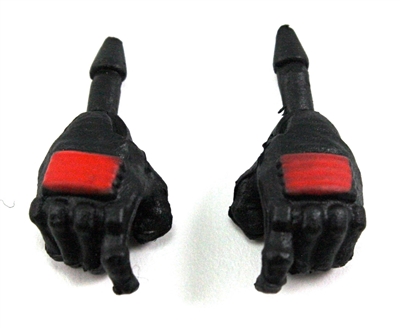 Male Hands: BLACK Gloves with RED Pad - Right AND Left (Pair) - 1:18 Scale MTF Accessory for 3-3/4" Action Figures