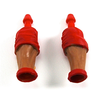 Male Forearms: Bare with RED Rolled Up Sleeves Tan Skin Tone - Right AND Left (Pair) - 1:18 Scale MTF Accessory for 3-3/4" Action Figures