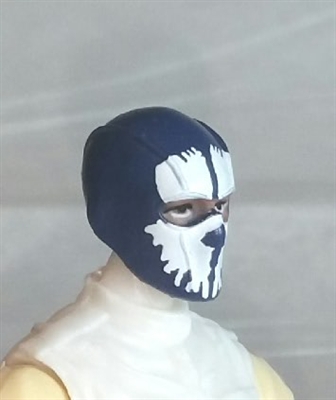 Male Head: Balaclava BLUE Mask with White "SPLIT SKULL" Deco - 1:18 Scale MTF Accessory for 3-3/4" Action Figures