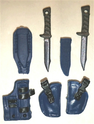 Pistol Holster & Knife Sheath Deluxe Modular Set: BLUE Version - 1:18 Scale Modular MTF Accessories for 3-3/4" Action Figures