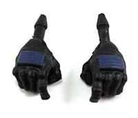 Male Hands: BLACK Gloves with BLUE Pad - Right AND Left (Pair) - 1:18 Scale MTF Accessory for 3-3/4" Action Figures
