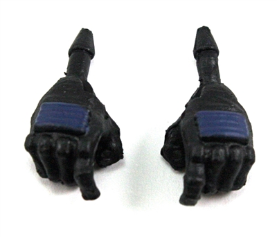 Male Hands: BLACK Gloves with BLUE Pad - Right AND Left (Pair) - 1:18 Scale MTF Accessory for 3-3/4" Action Figures