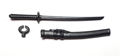 Samurai Long Katana Sword & Scabbard: ALL BLACK Version - 1:18 Scale Modular MTF Weapon for 3-3/4" Action Figures