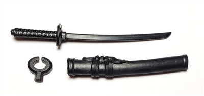 Samurai Short Wakizashi Sword & Scabbard: ALL BLACK Version - 1:18 Scale Modular MTF Weapon for 3-3/4" Action Figures