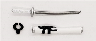 Samurai Short Wakizashi Sword & Scabbard: WHITE with BLACK Details - 1:18 Scale Modular MTF Weapon for 3-3/4" Action Figures