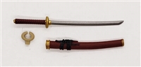 Samurai Long Katana Sword & Scabbard: BURGUNDY with BLACK & GOLD Details - 1:18 Scale Modular MTF Weapon for 3-3/4" Action Figures