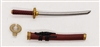 Samurai Short Wakizashi Sword & Scabbard: BURGUNDY with BLACK & GOLD Details - 1:18 Scale Modular MTF Weapon for 3-3/4" Action Figures