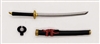 Samurai Long Katana Sword & Scabbard: BLACK with RED & GOLD Details - 1:18 Scale Modular MTF Weapon for 3-3/4" Action Figures
