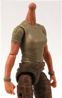 MTF Female Valkyries T-Shirt Torso ONLY (NO WAIST/LEGS): TAN & TAN Version with LIGHT Skin Tone - 1:18 Scale Marauder Task Force Accessory
