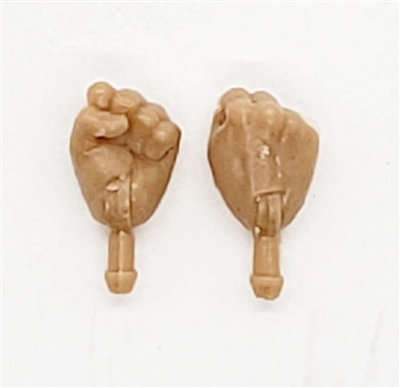 Male Hands: Fists "Clenched" Hands with LIGHT TAN Skin Tone - Right AND Left (Pair) - 1:18 Scale MTF Accessory for 3-3/4" Action Figures