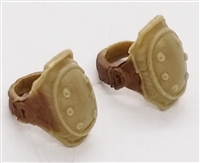 Elbow Pads with Strap TAN & Brown Version (PAIR) - 1:18 Scale Modular MTF Accessory for 3-3/4" Action Figures