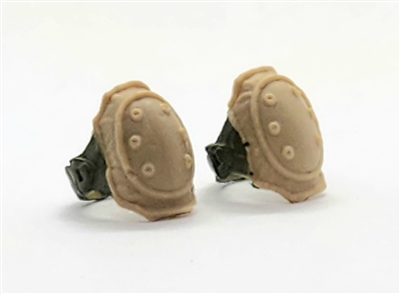 Elbow Pads with Strap TAN & GREEN Version (PAIR) - 1:18 Scale Modular MTF Accessory for 3-3/4" Action Figures
