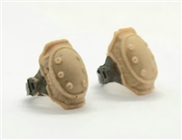 Elbow Pads with Strap TAN & TAN Version (PAIR) - 1:18 Scale Modular MTF Accessory for 3-3/4" Action Figures