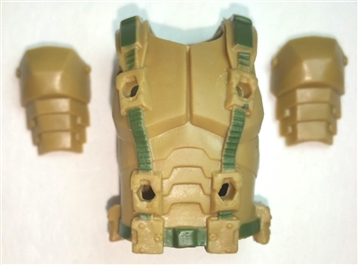 Male Vest: Armor Type TAN with Green Version - 1:18 Scale Modular MTF Accessory for 3-3/4" Action Figures
