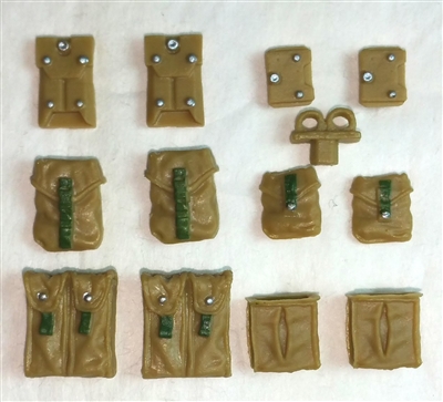 Pouch & Pocket Deluxe Modular Set: DARK TAN & Green Version - 1:18 Scale Modular MTF Accessories for 3-3/4" Action Figures