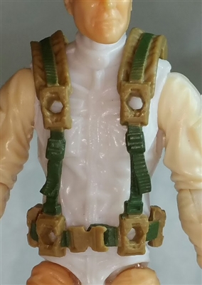 Male Vest: Harness Rig DARK TAN with Green Version - 1:18 Scale Modular MTF Accessory for 3-3/4" Action Figures