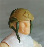 Headgear: Half-Shell Helmet DARK TAN & Green Version - 1:18 Scale Modular MTF Accessory for 3-3/4" Action Figures