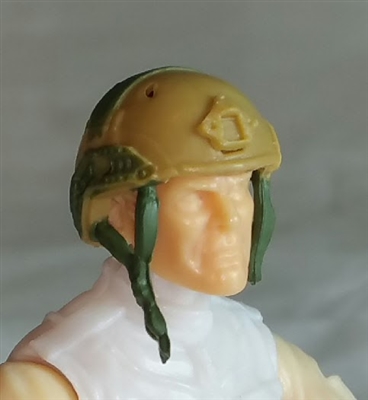 Headgear: Half-Shell Helmet DARK TAN & Green Version - 1:18 Scale Modular MTF Accessory for 3-3/4" Action Figures