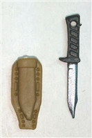 Fighting Knife & Sheath: Large Size DARK TAN Version - 1:18 Scale Modular MTF Accessory for 3-3/4" Action Figures