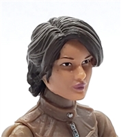 Female Head:  "Athena" Light Skin Tone with Dark Brown Long Hair - 1:18 Scale MTF Valkyries Accessory for 3-3/4" Action Figures