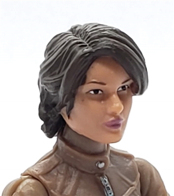 Female Head:  "Athena" Light Skin Tone with Dark Brown Long Hair - 1:18 Scale MTF Valkyries Accessory for 3-3/4" Action Figures