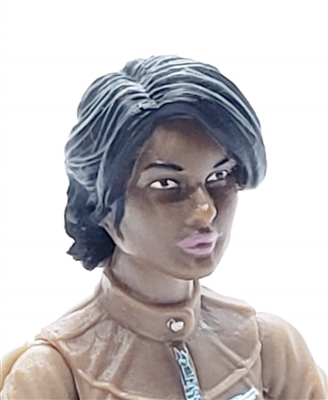 Female Head: "Athena"  Dark Skin Tone with Black Long Hair - 1:18 Scale MTF Valkyries Accessory for 3-3/4" Action Figures