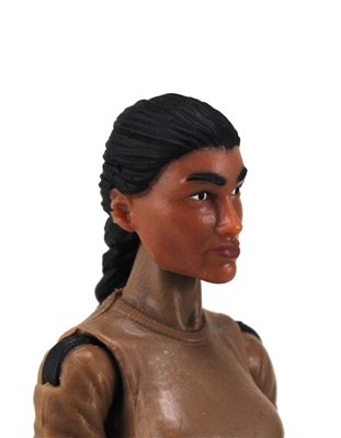 Female Head: "Hera" Tan Skin Tone with Black French Braid - 1:18 Scale MTF Valkyries Accessory for 3-3/4" Action Figures