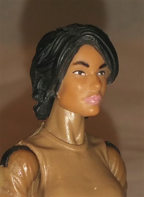 Female Head: "Athena" Tan Skin Tone with Black Long Hair - 1:18 Scale MTF Valkyries Accessory for 3-3/4" Action Figures