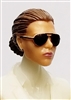 Female Head: "Reagan"  Light Skin Tone with Sunglasses, Brown Hair & Low Bun - 1:18 Scale MTF Valkyries Accessory for 3-3/4" Action Figures