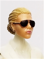 Female Head: "Reagan"  Light Skin Tone with Sunglasses, Light Brown Hair & Low Bun - 1:18 Scale MTF Valkyries Accessory for 3-3/4" Action Figures