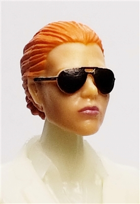 Female Head: "Reagan"  Light Skin Tone with Sunglasses, Red Hair & Low Bun - 1:18 Scale MTF Valkyries Accessory for 3-3/4" Action Figures