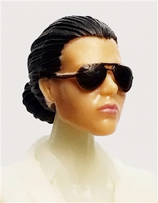 Female Head: "Reagan"  Light Skin Tone with Sunglasses, Black Hair & Low Bun - 1:18 Scale MTF Valkyries Accessory for 3-3/4" Action Figures