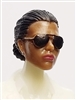 Female Head: "Reagan"  Dark Skin Tone with Sunglasses, Black Hair & Low Bun - 1:18 Scale MTF Valkyries Accessory for 3-3/4" Action Figures