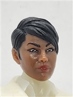 Female Head: "KATHY-JO" DARK Skin Tone with BLACK Hair - 1:18 Scale MTF Valkyries Accessory for 3-3/4" Action Figures