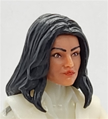 Female Head: "CHRISTINA" TAN Skin Tone with 2 (TWO) BLACK Hair Pieces (LONG AND MEDIUM Length) Deluxe Set - 1:18 Scale MTF Valkyries Accessory for 3-3/4" Action Figures