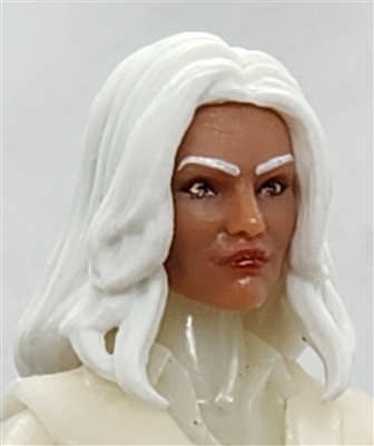 Female Head: "CHRISTINA" TAN Skin Tone with 2 (TWO) WHITE Hair Pieces (LONG AND MEDIUM Length) Deluxe Set - 1:18 Scale MTF Valkyries Accessory for 3-3/4" Action Figures