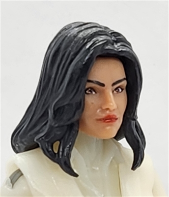 Female Head: "CHRISTINA" LIGHT-TAN (Asian) Skin Tone with 2 (TWO) BLACK Hair Pieces (LONG AND MEDIUM Length) Deluxe Set - 1:18 Scale MTF Valkyries Accessory for 3-3/4" Action Figures